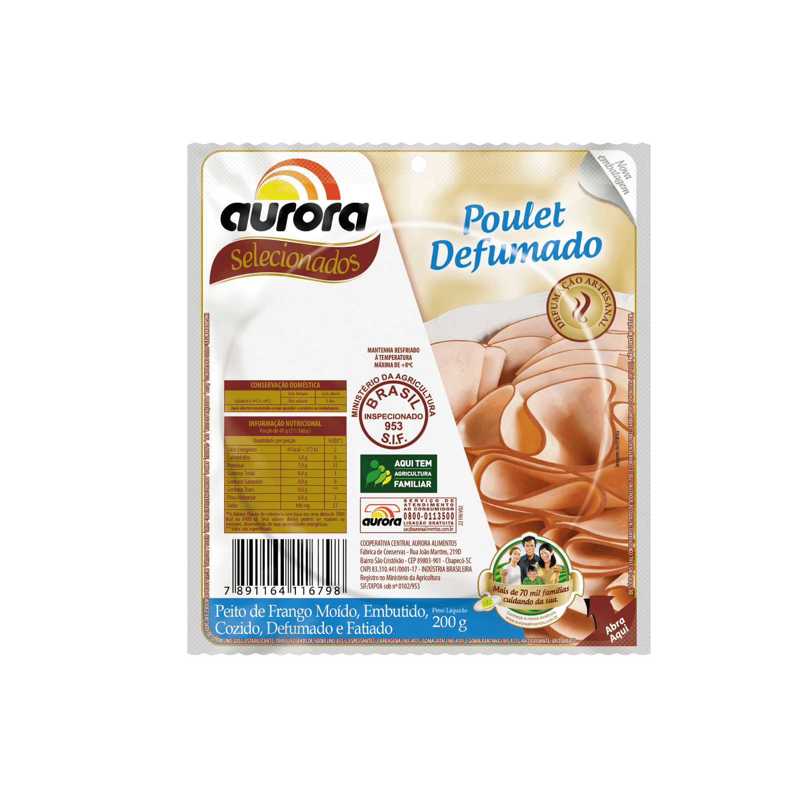 Poulet defumado fatiado Aurora 200g