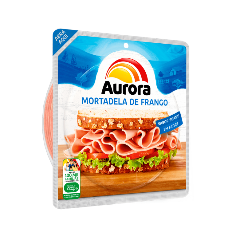 Mortadela de Frango Fatiada Aurora 180g Aurora, a gente faz com gosto tudo que você gosta.